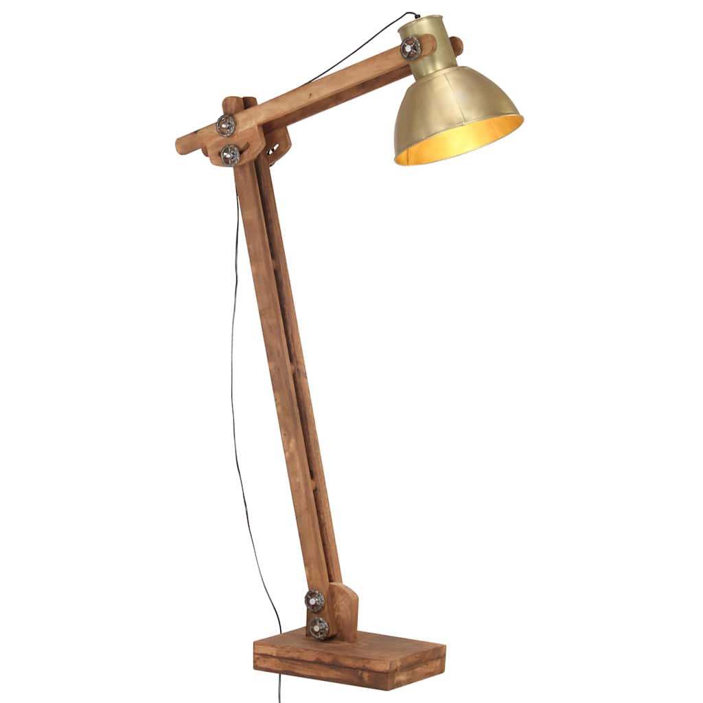 vidaXL Lampa podłogowa, kolor mosiądzu, E27, lite drewno mango