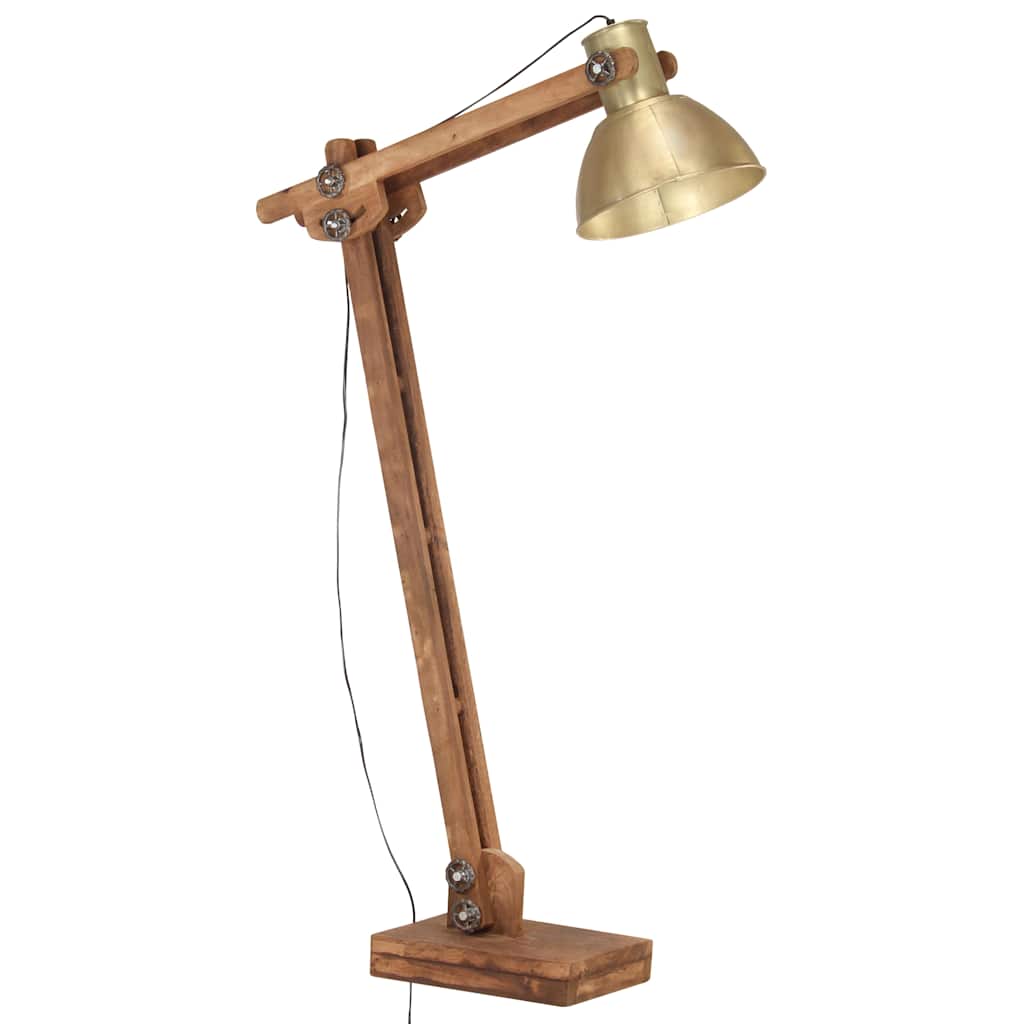 vidaXL Lampa podłogowa, kolor mosiądzu, E27, lite drewno mango