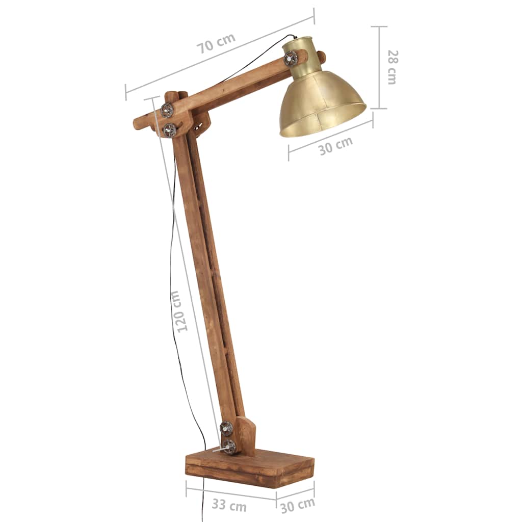 vidaXL Lampa podłogowa, kolor mosiądzu, E27, lite drewno mango