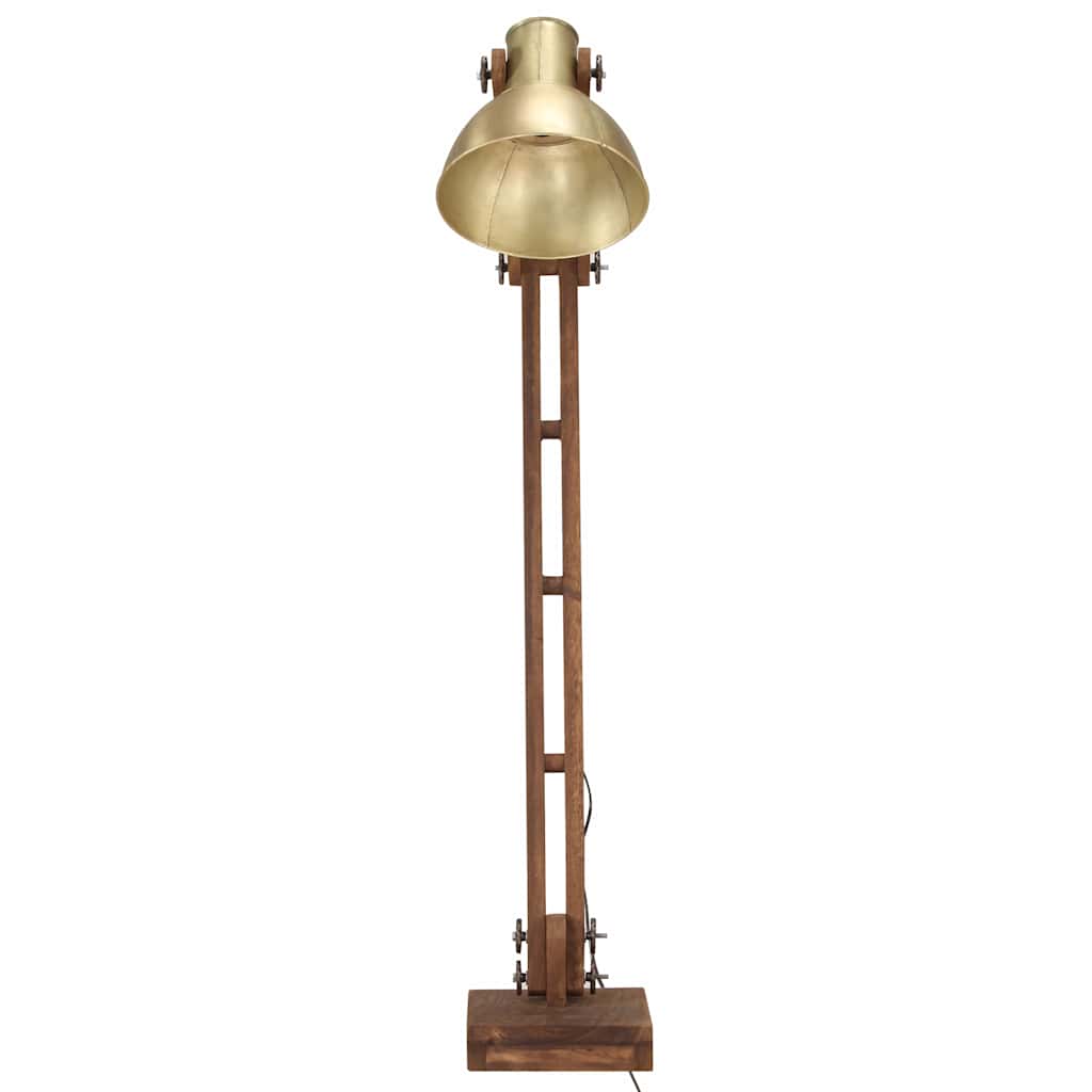 vidaXL Lampa podłogowa, kolor mosiądzu, E27, lite drewno mango