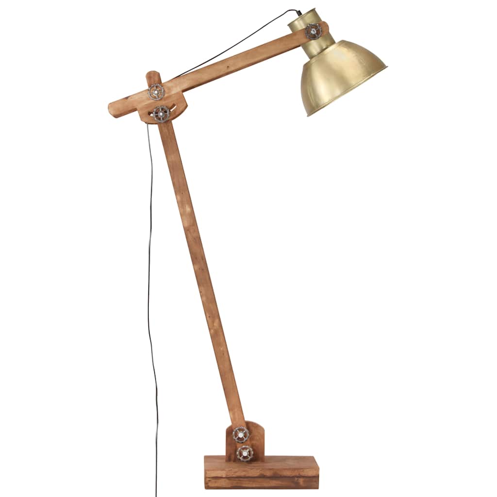 vidaXL Lampa podłogowa, kolor mosiądzu, E27, lite drewno mango