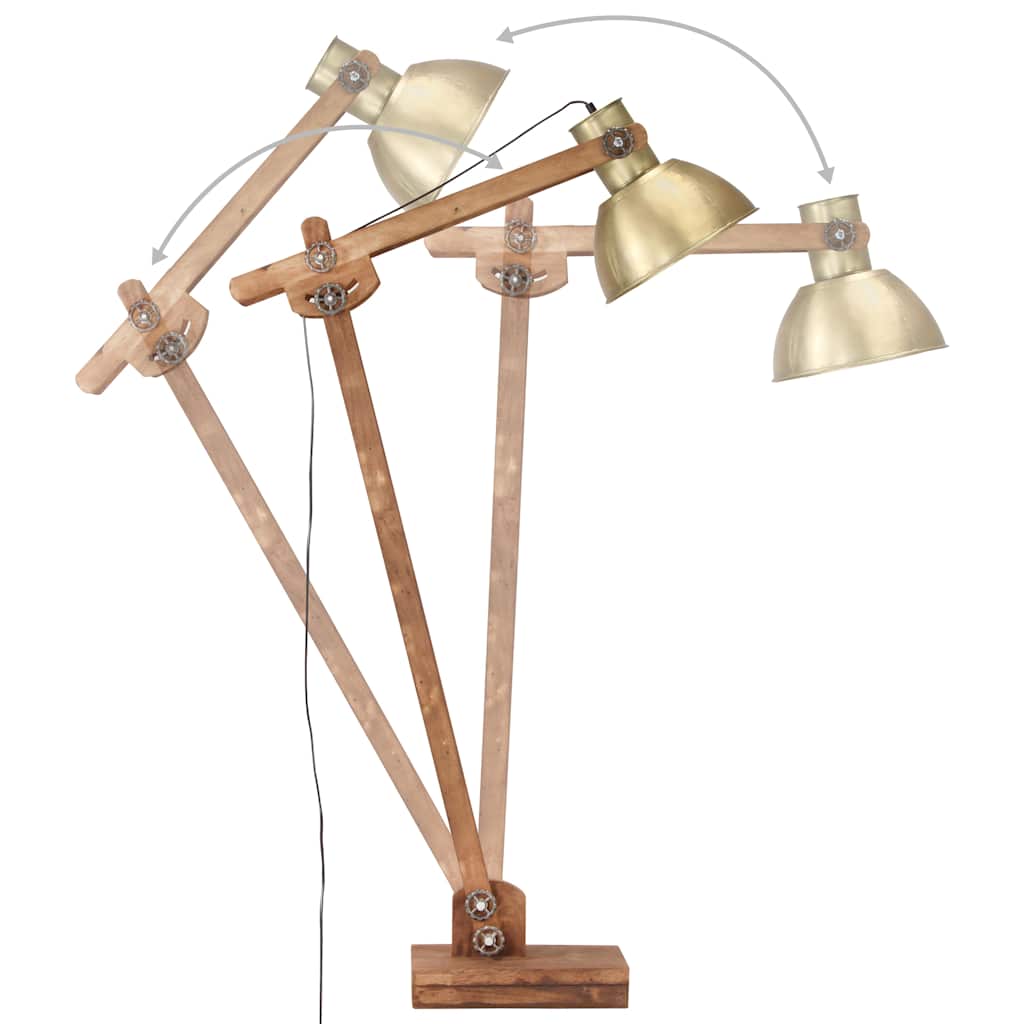 vidaXL Lampa podłogowa, kolor mosiądzu, E27, lite drewno mango