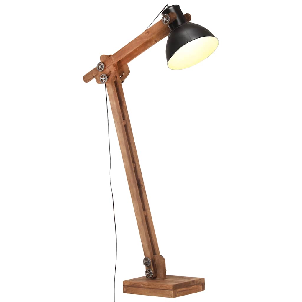 vidaXL Lampa podłogowa, czarna, E27, lite drewno mango