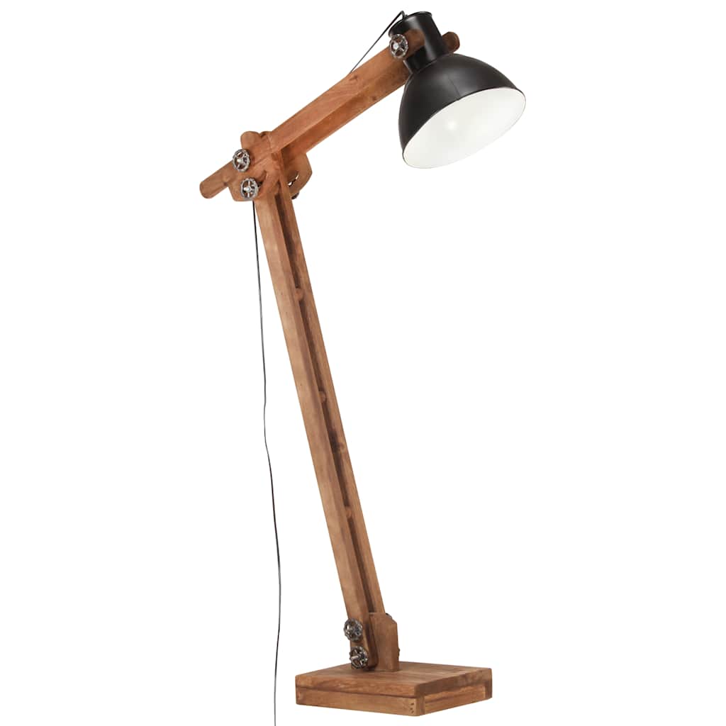 vidaXL Lampa podłogowa, czarna, E27, lite drewno mango