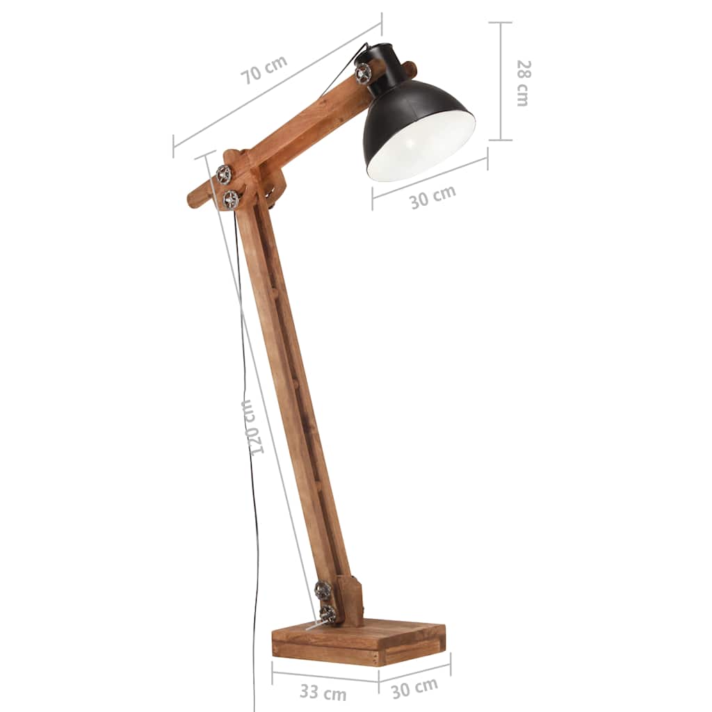 vidaXL Lampa podłogowa, czarna, E27, lite drewno mango