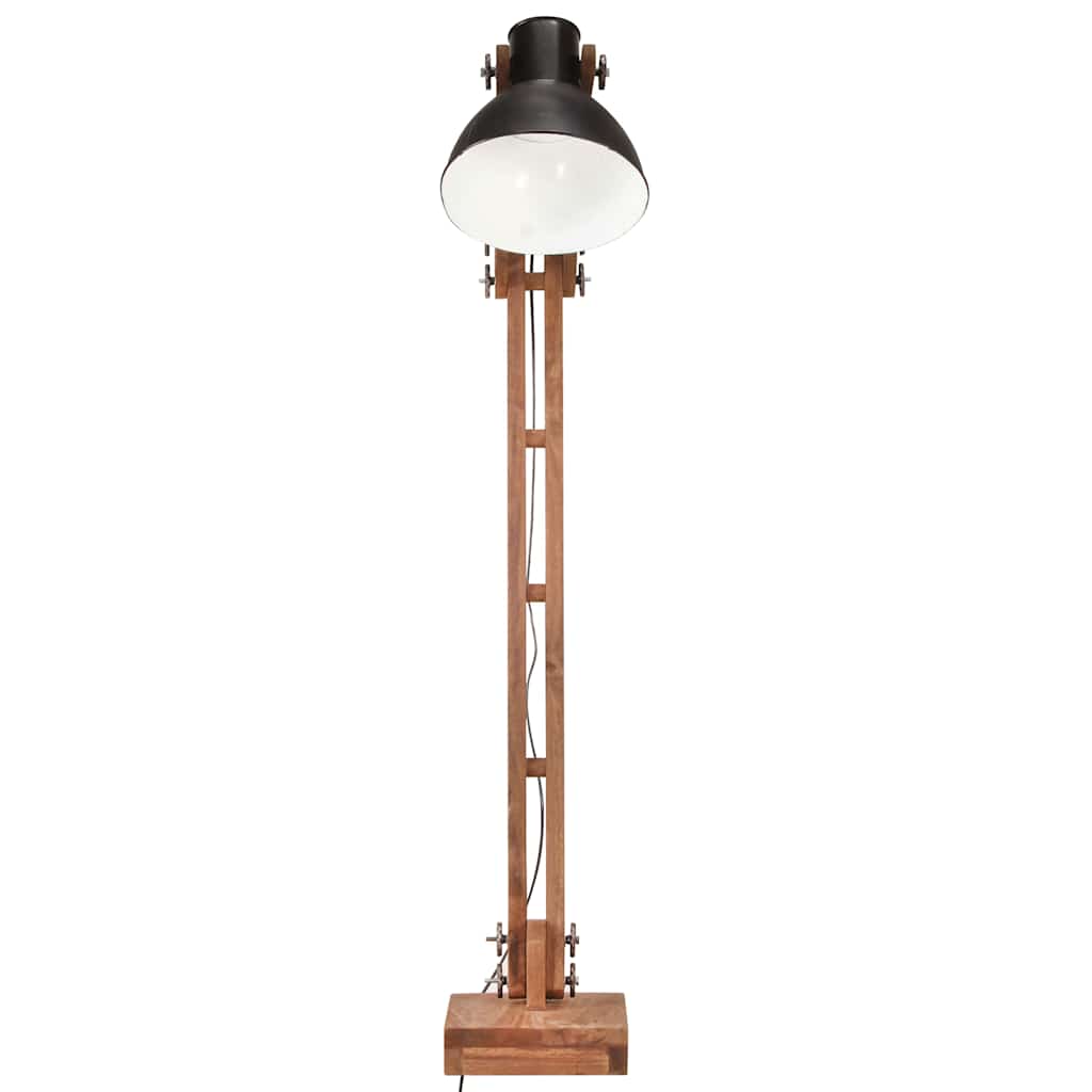 vidaXL Lampa podłogowa, czarna, E27, lite drewno mango