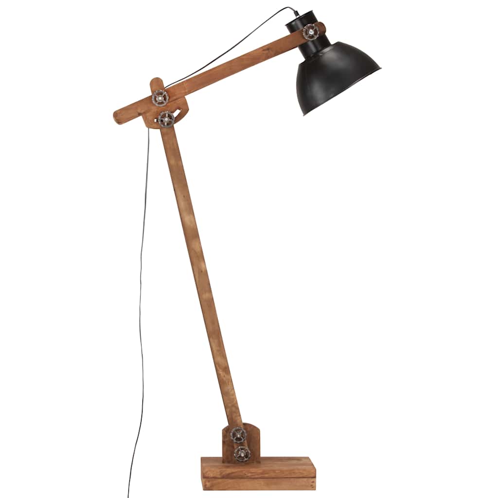 vidaXL Lampa podłogowa, czarna, E27, lite drewno mango
