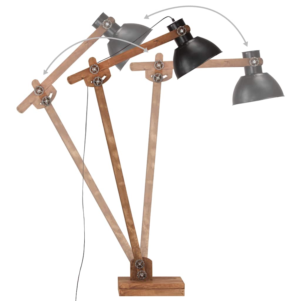 vidaXL Lampa podłogowa, czarna, E27, lite drewno mango
