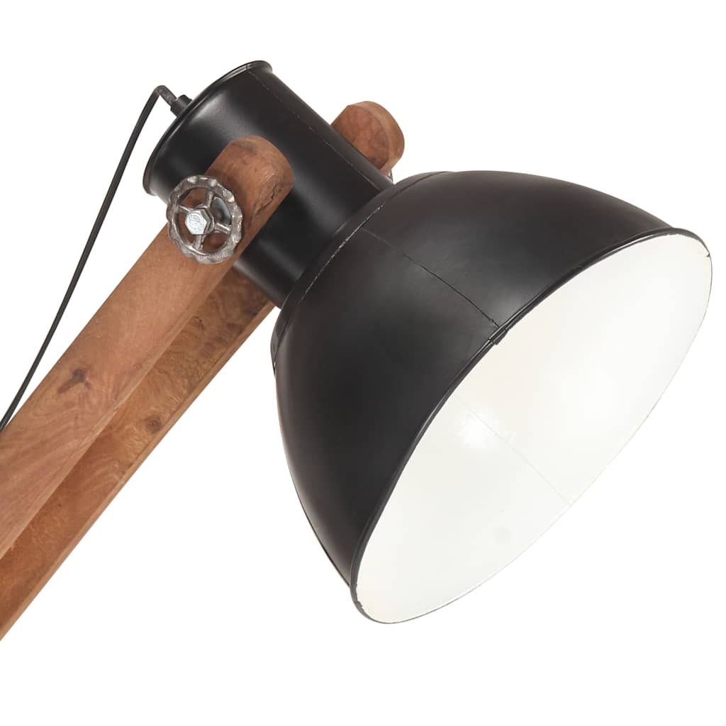 vidaXL Lampa podłogowa, czarna, E27, lite drewno mango