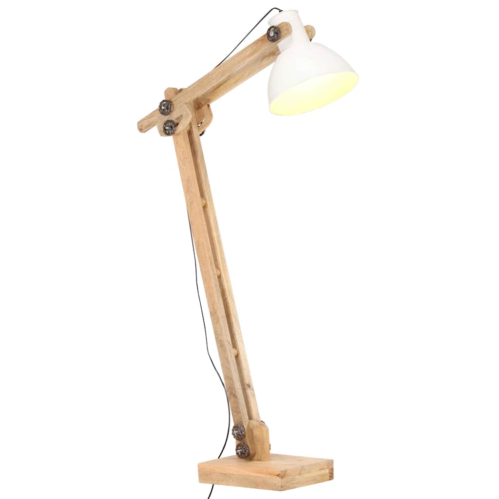 vidaXL Lampa podłogowa, biała, lite drewno mango, E27