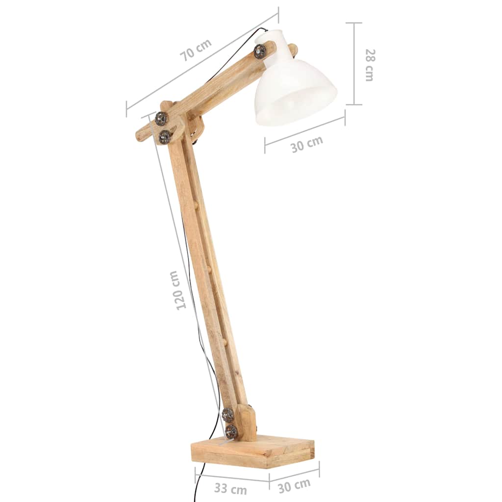 vidaXL Lampa podłogowa, biała, lite drewno mango, E27