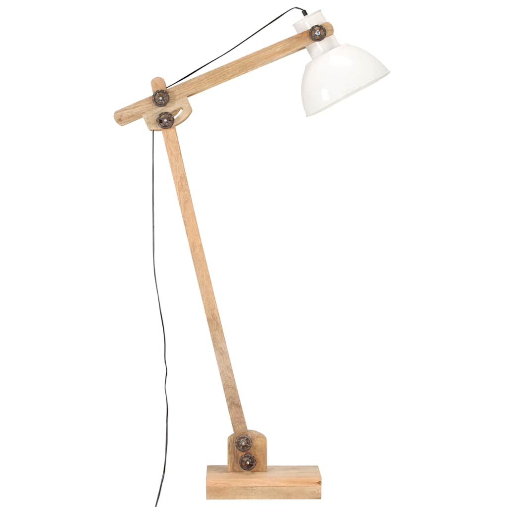vidaXL Lampa podłogowa, biała, lite drewno mango, E27