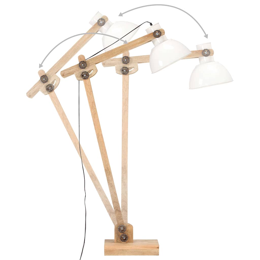 vidaXL Lampa podłogowa, biała, lite drewno mango, E27