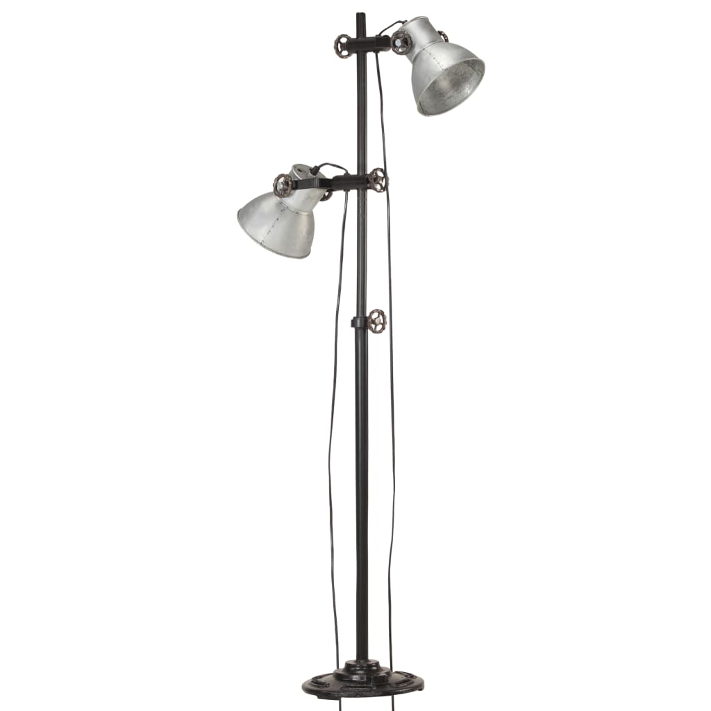 vidaXL Lampa podłogowa z 2 kloszami, srebrna, E27, żeliwo