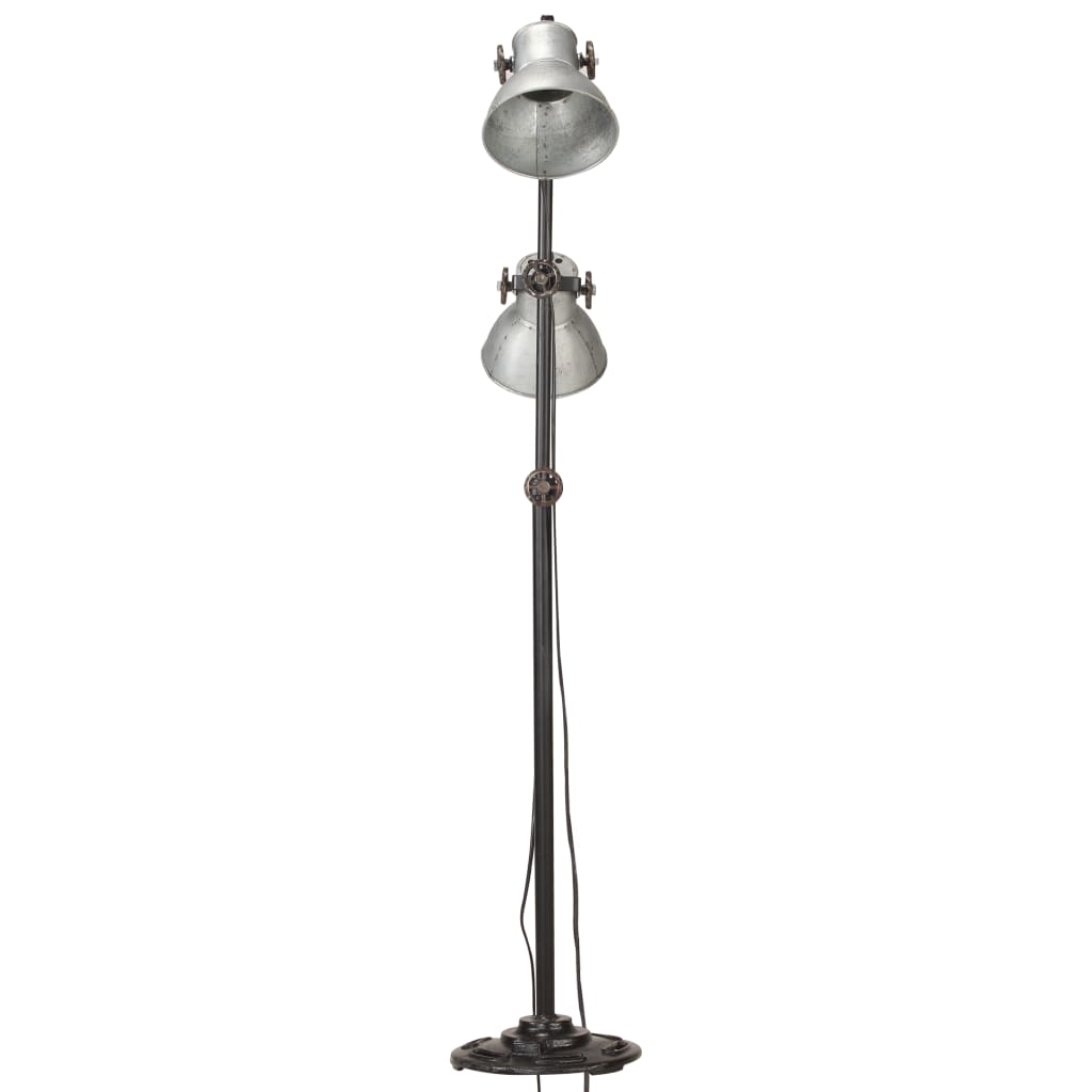 vidaXL Lampa podłogowa z 2 kloszami, srebrna, E27, żeliwo