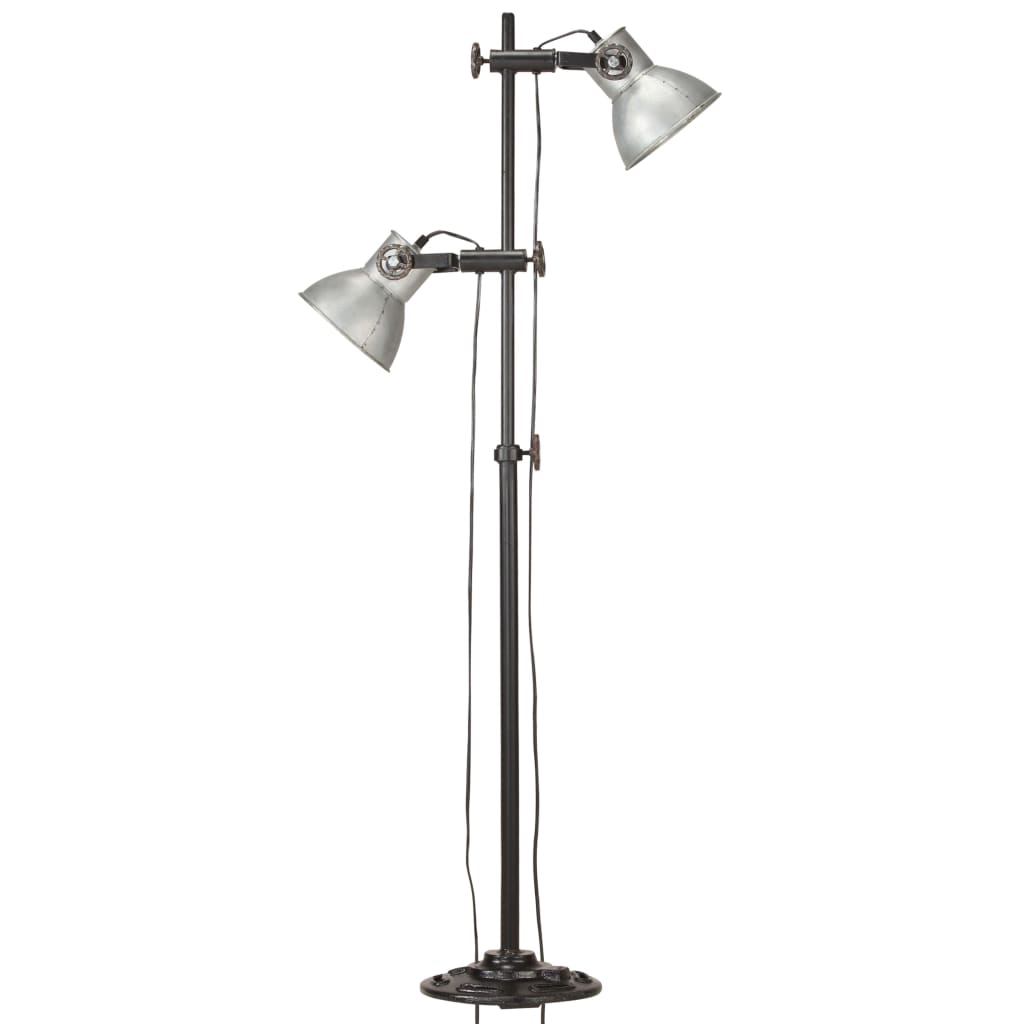 vidaXL Lampa podłogowa z 2 kloszami, srebrna, E27, żeliwo
