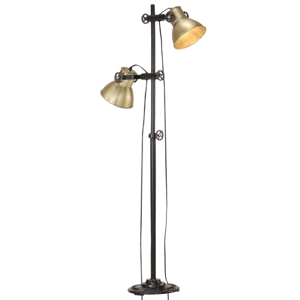 vidaXL Lampa podłogowa z 2 kloszami, mosiądz, E27, żeliwo