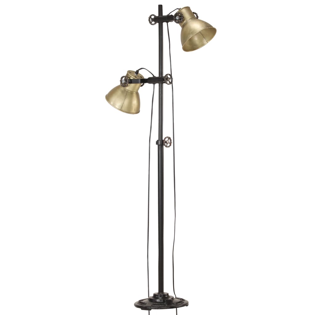 vidaXL Lampa podłogowa z 2 kloszami, mosiądz, E27, żeliwo