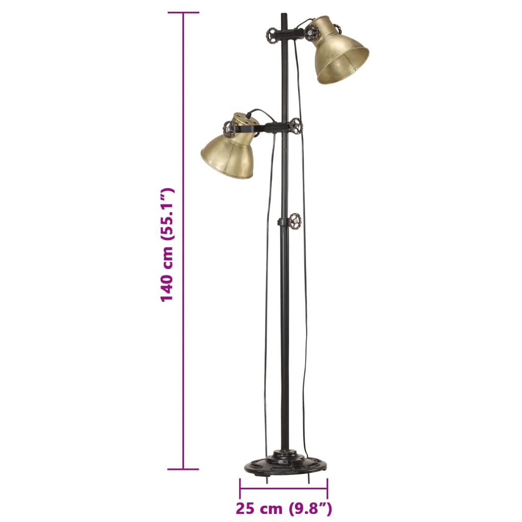 vidaXL Lampa podłogowa z 2 kloszami, mosiądz, E27, żeliwo