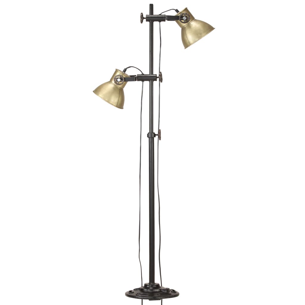 vidaXL Lampa podłogowa z 2 kloszami, mosiądz, E27, żeliwo