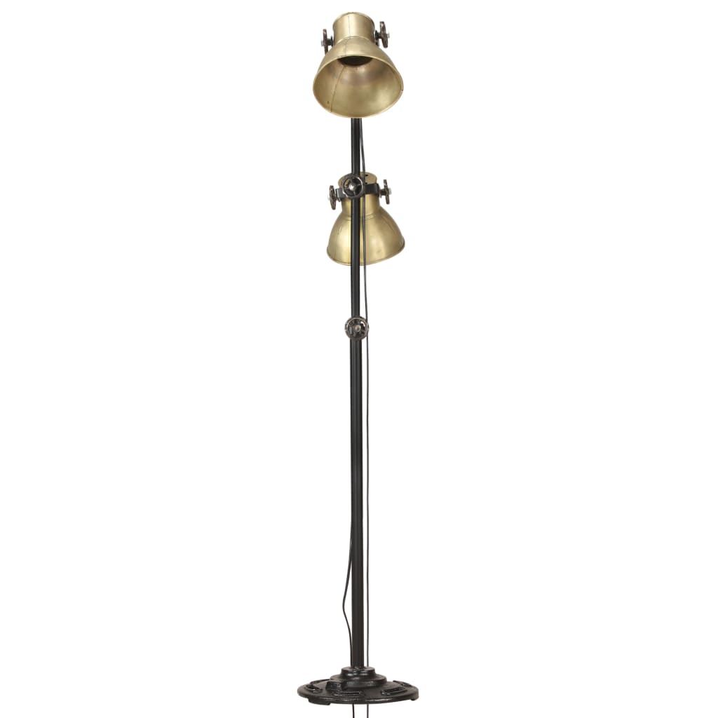 vidaXL Lampa podłogowa z 2 kloszami, mosiądz, E27, żeliwo