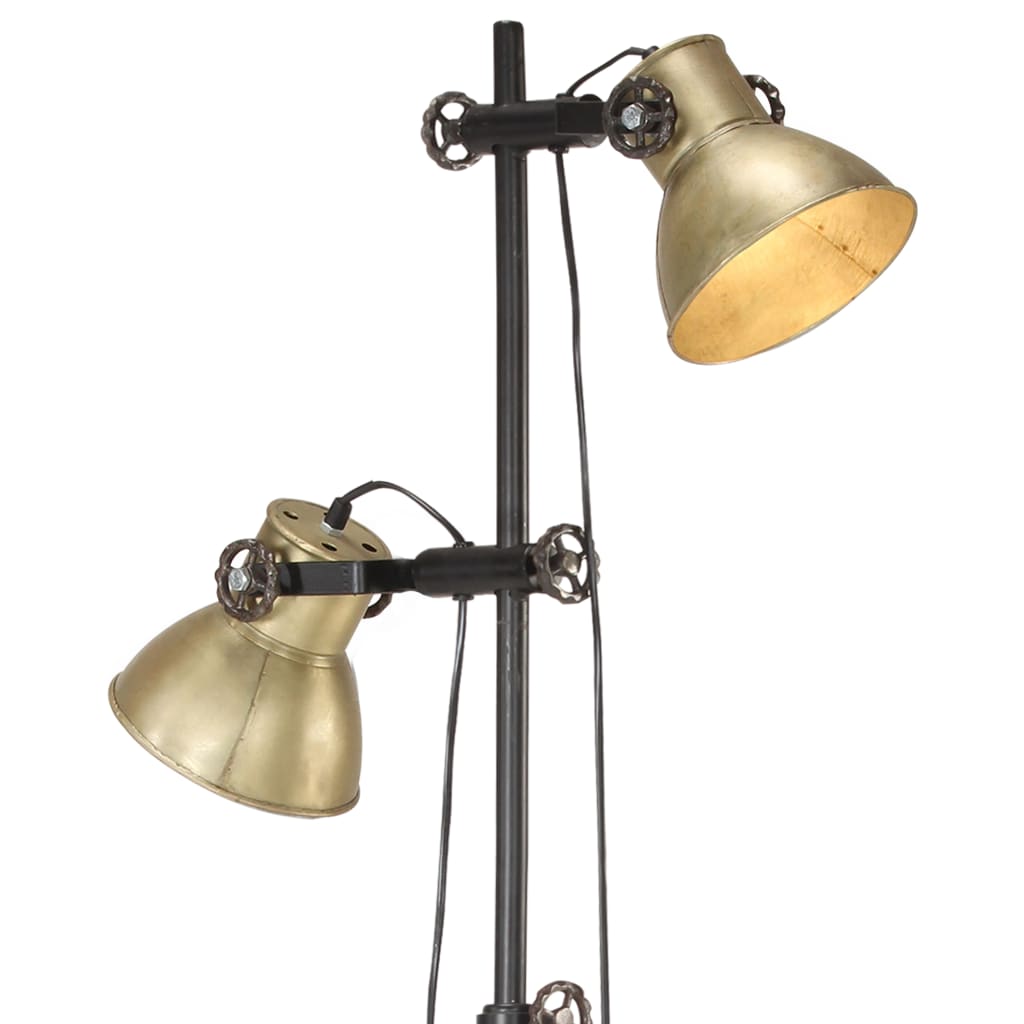vidaXL Lampa podłogowa z 2 kloszami, mosiądz, E27, żeliwo