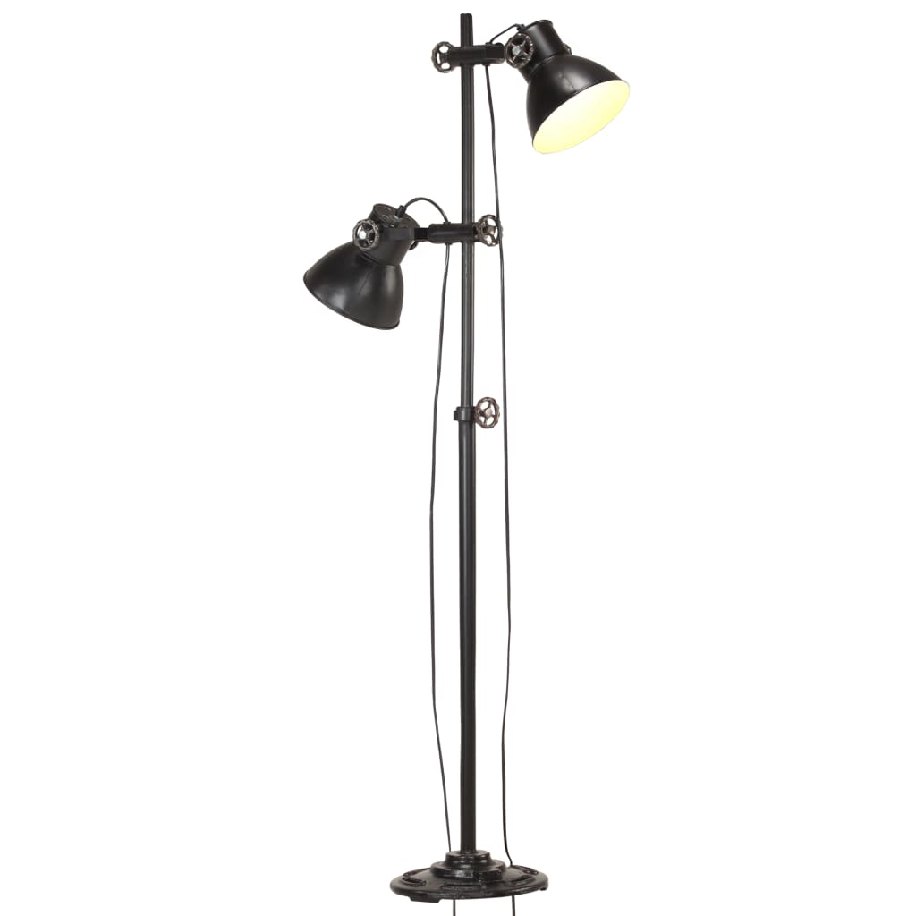 vidaXL Lampa podłogowa z 2 kloszami, czarna, E27, żeliwo