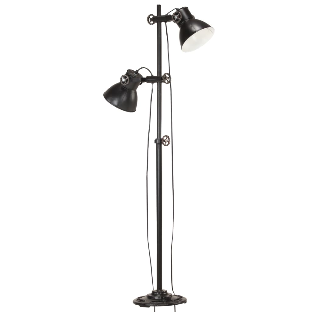 vidaXL Lampa podłogowa z 2 kloszami, czarna, E27, żeliwo
