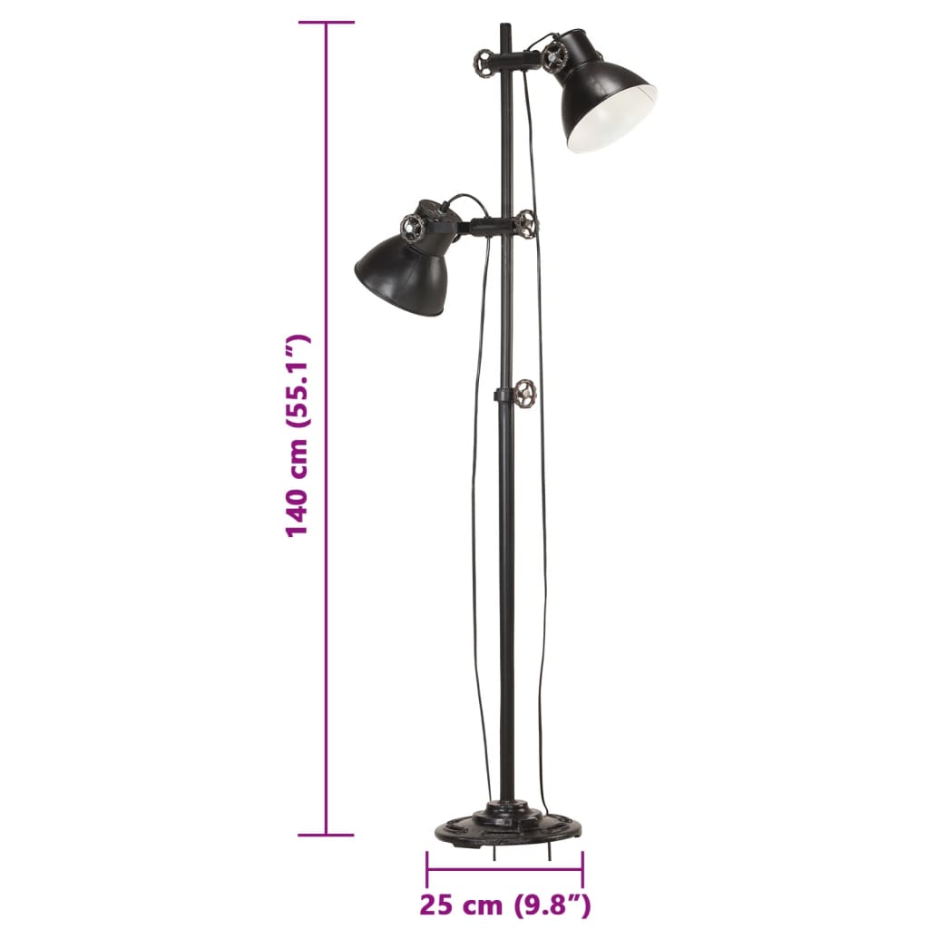 vidaXL Lampa podłogowa z 2 kloszami, czarna, E27, żeliwo