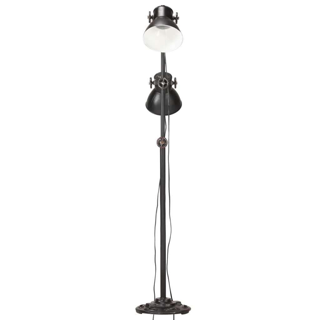 vidaXL Lampa podłogowa z 2 kloszami, czarna, E27, żeliwo