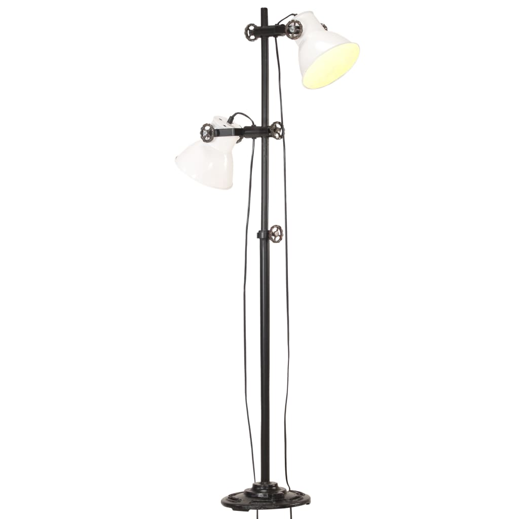 vidaXL Lampa podłogowa z 2 kloszami, biała, E27, żeliwo