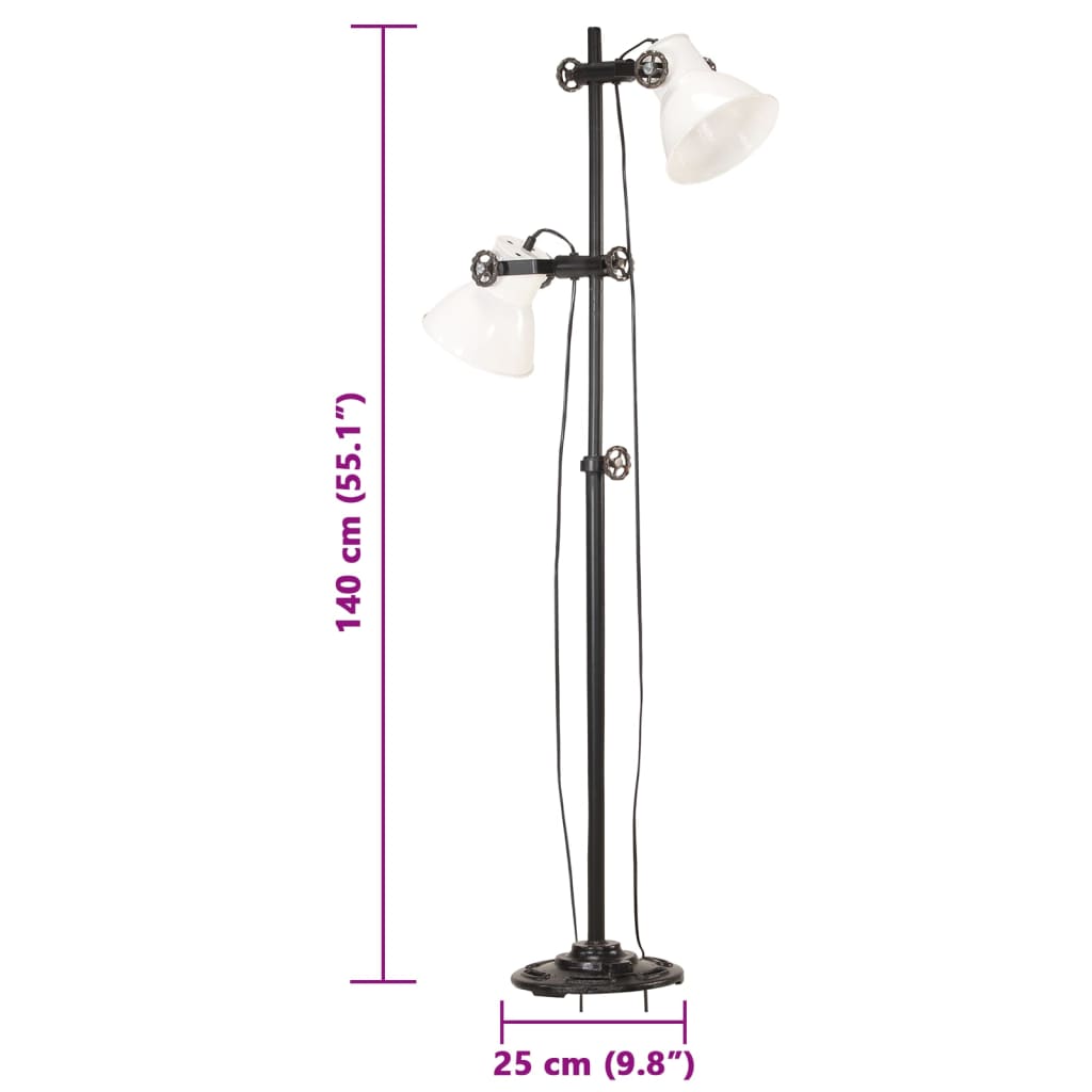 vidaXL Lampa podłogowa z 2 kloszami, biała, E27, żeliwo