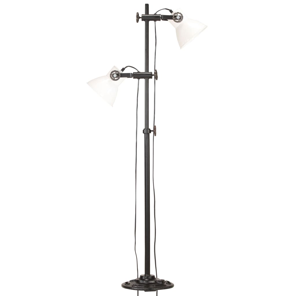 vidaXL Lampa podłogowa z 2 kloszami, biała, E27, żeliwo