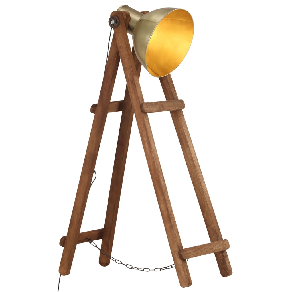 vidaXL Lampa podłogowa, kolor mosiądzu, E27, lite drewno mango