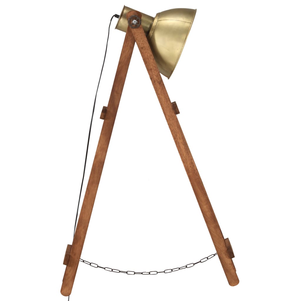 vidaXL Lampa podłogowa, kolor mosiądzu, E27, lite drewno mango