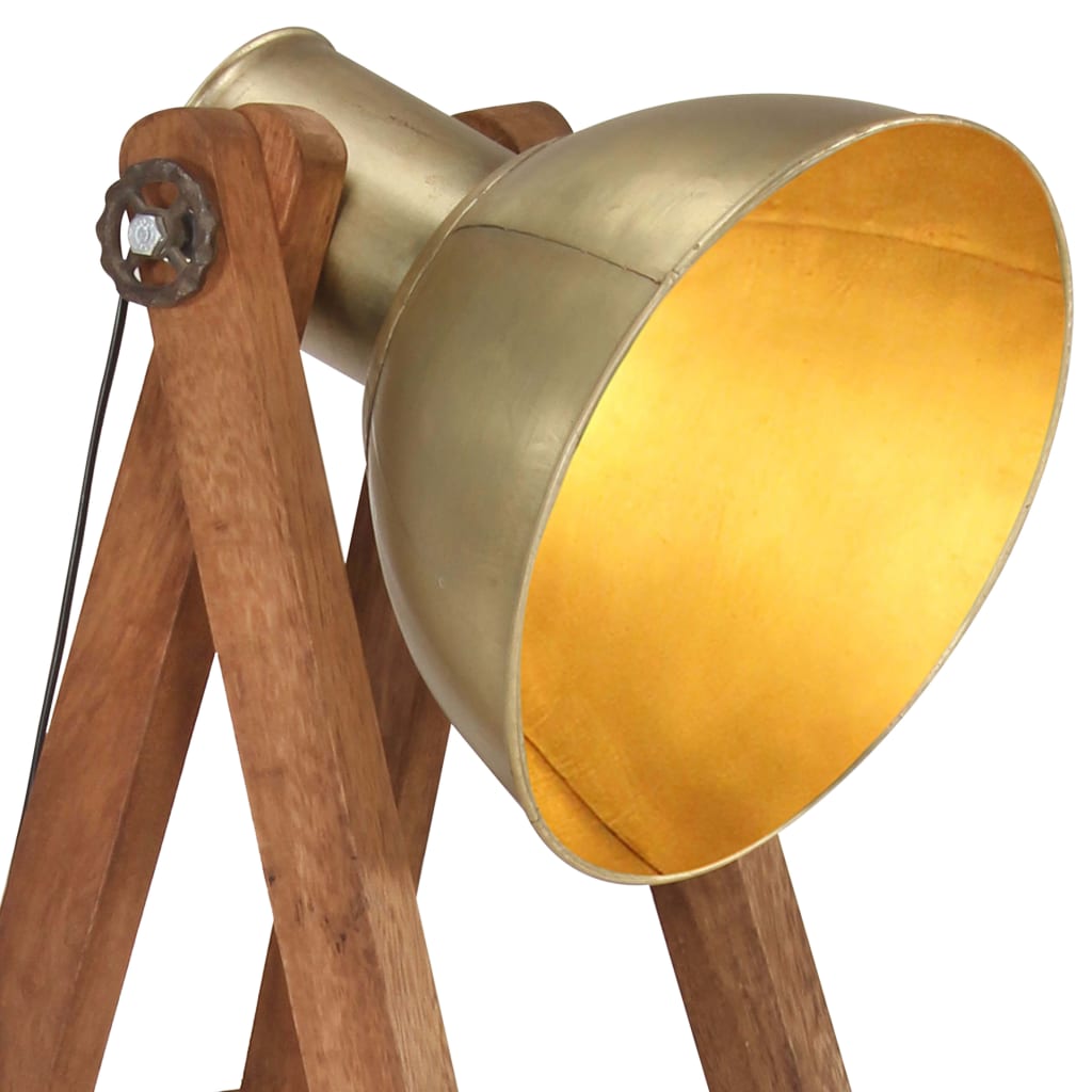vidaXL Lampa podłogowa, kolor mosiądzu, E27, lite drewno mango