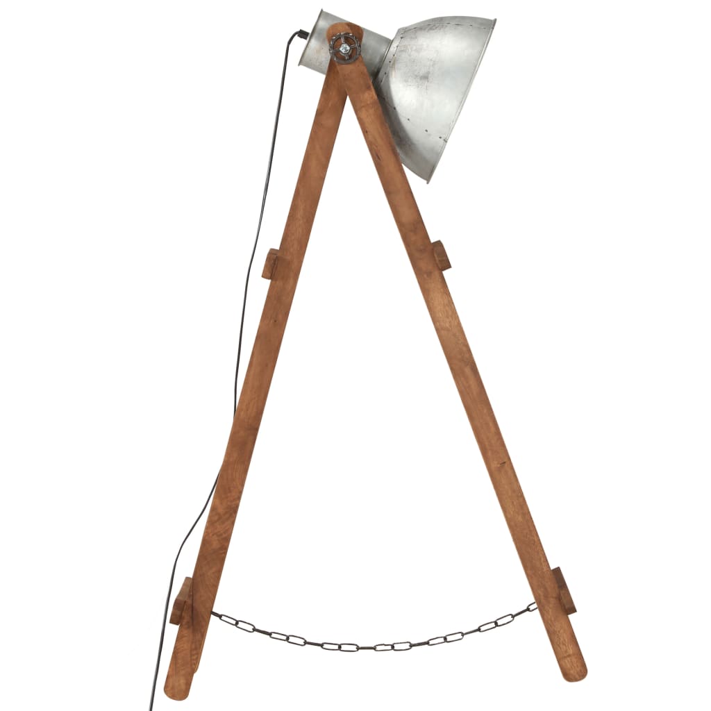 vidaXL Lampy podłogowe, 3 szt., srebrne, E27, lite drewno mango