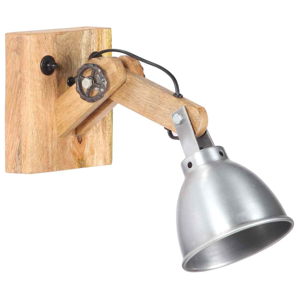 vidaXL Lampa ścienna, srebrna, E27, lite drewno mango i żelazo
