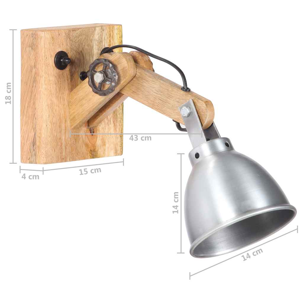 vidaXL Lampa ścienna, srebrna, E27, lite drewno mango i żelazo