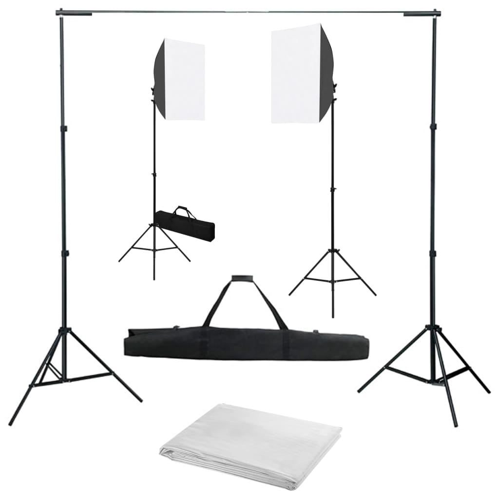 vidaXL Fotograficzny zestaw studyjny z lampami softbox i tłem