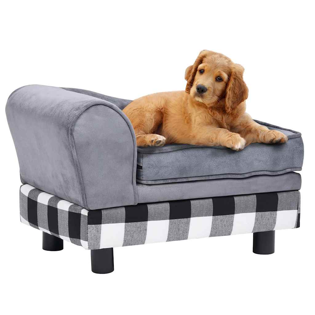 vidaXL Sofa dla psa, szara, 57x34x36 cm, pluszowa
