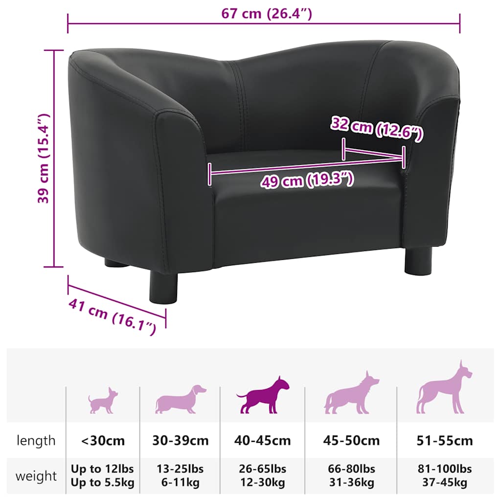 vidaXL Sofa dla psa, czarna, 67x41x39 cm, sztuczna skóra