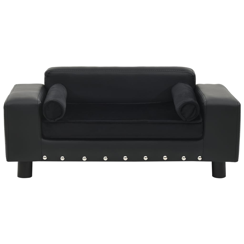 vidaXL Sofa dla psa, czarna, 81x43x31 cm, plusz i sztuczna skóra