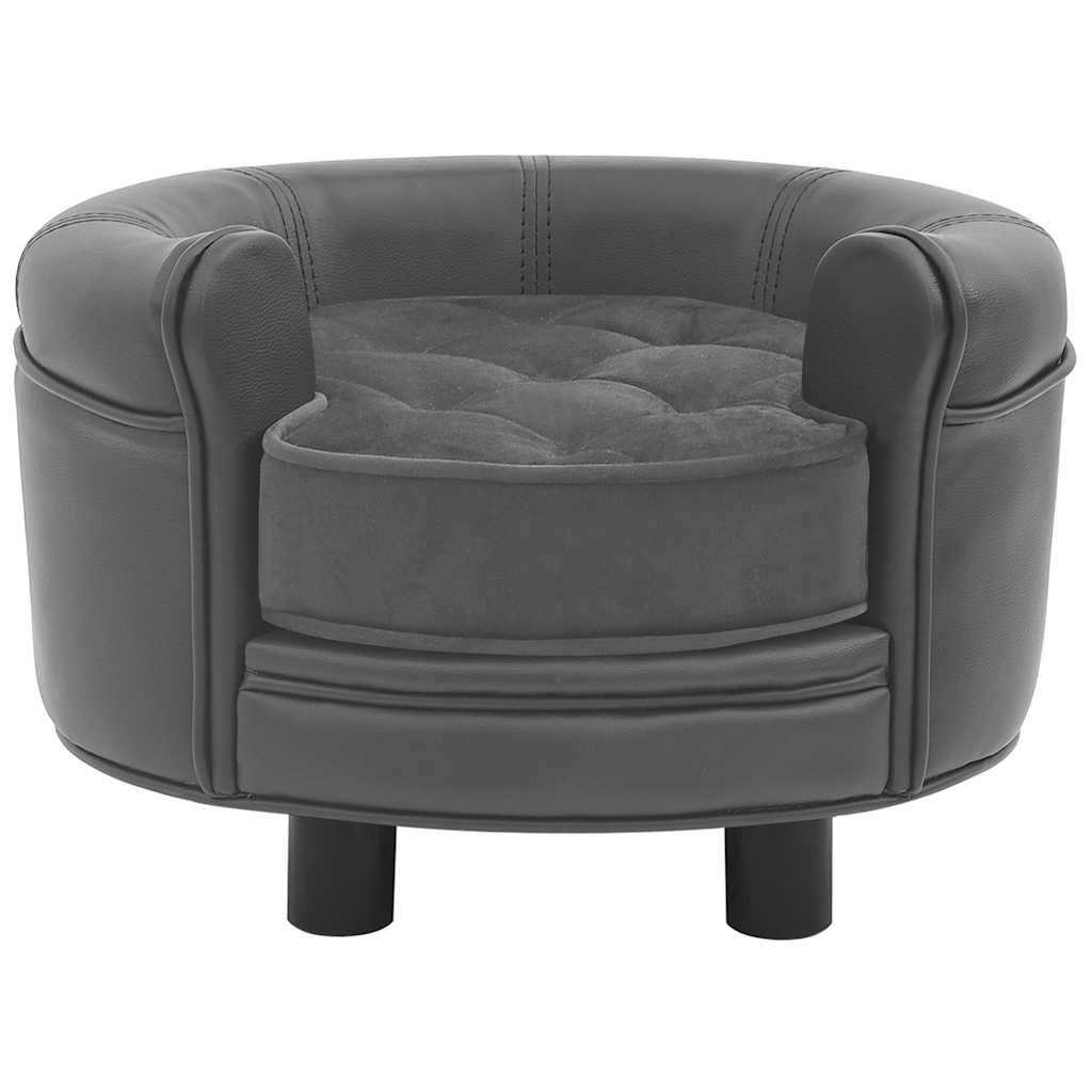 vidaXL Sofa dla psa, szara, 48x48x32 cm, plusz i sztuczna skóra