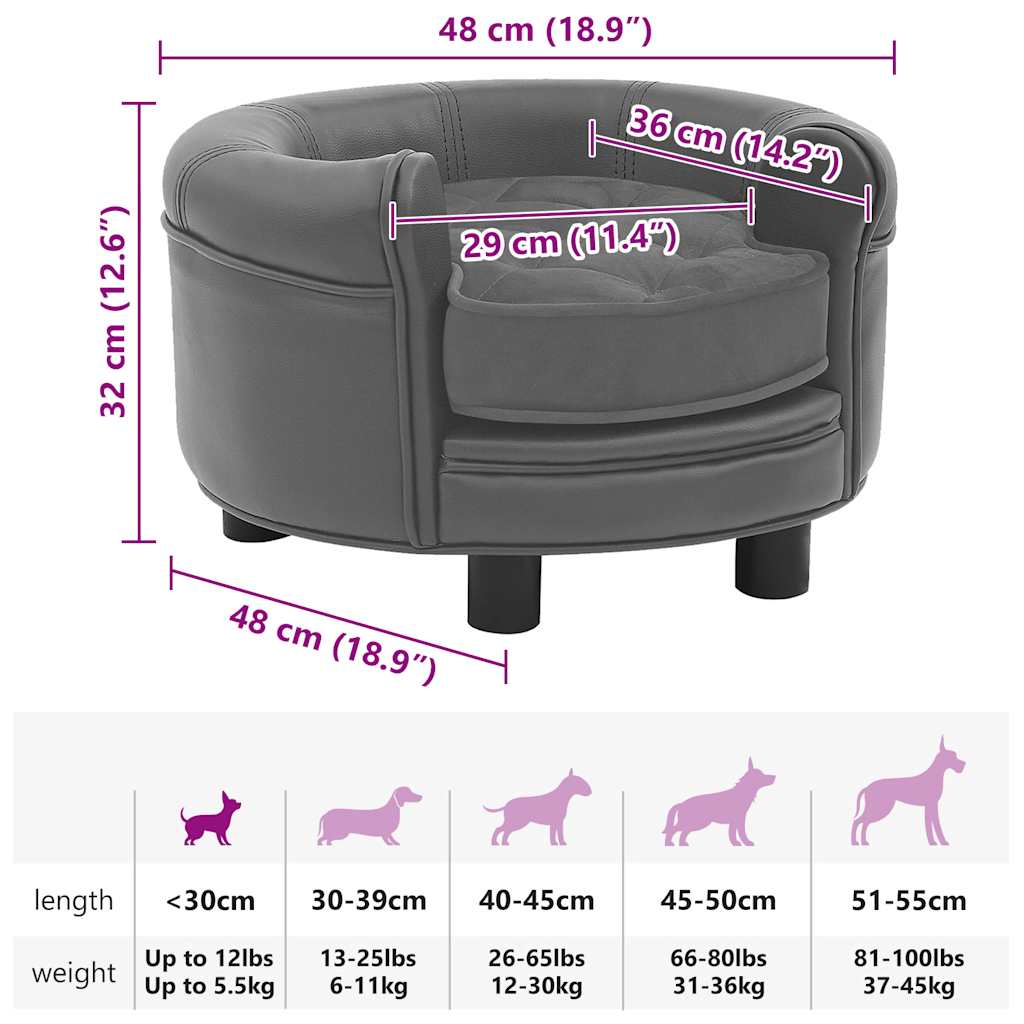 vidaXL Sofa dla psa, szara, 48x48x32 cm, plusz i sztuczna skóra