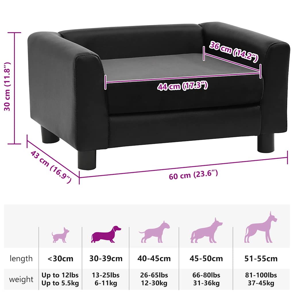 vidaXL Sofa dla psa, czarna, 60x43x30 cm, plusz i sztuczna skóra