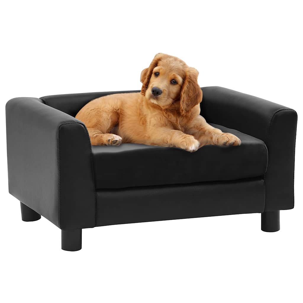 vidaXL Sofa dla psa, czarna, 60x43x30 cm, plusz i sztuczna skóra