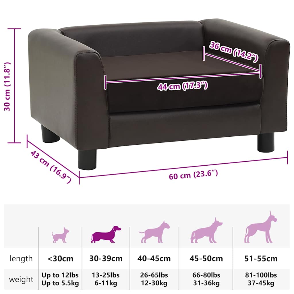 vidaXL Sofa dla psa, brązowa, 60x43x30 cm, plusz i sztuczna skóra