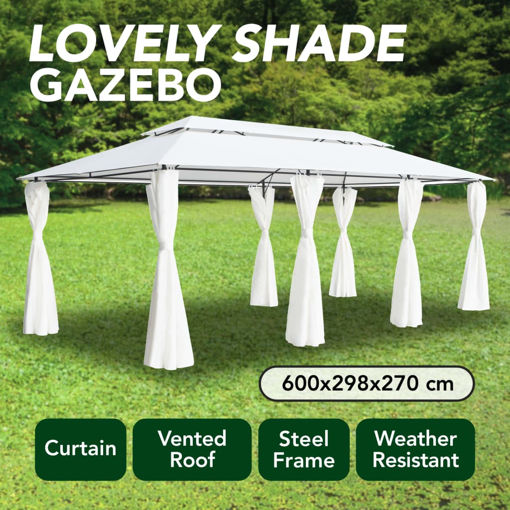 vidaXL Altana z zasłonami, 600x298x270 cm, biała, 180 g/m²