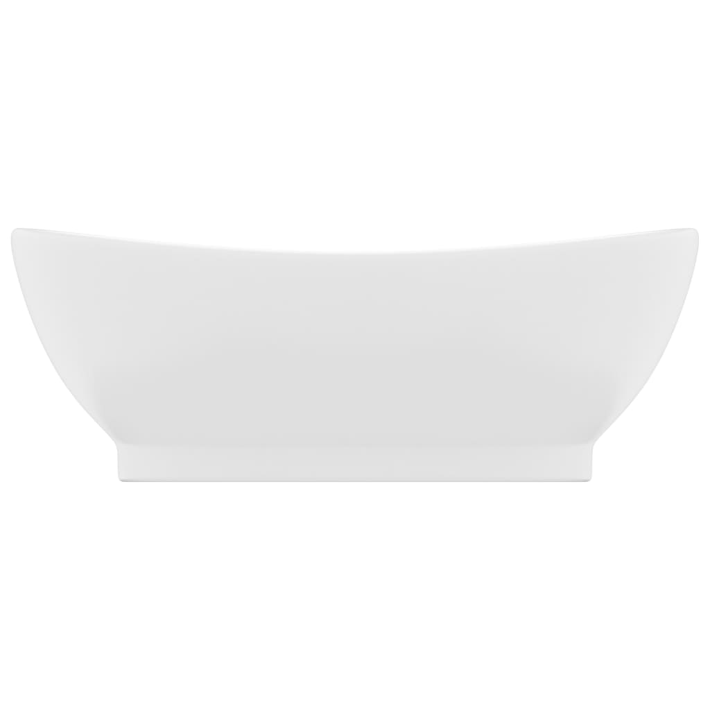 vidaXL Owalna umywalka z przelewem, matowa biel, 58,5x39 cm, ceramika